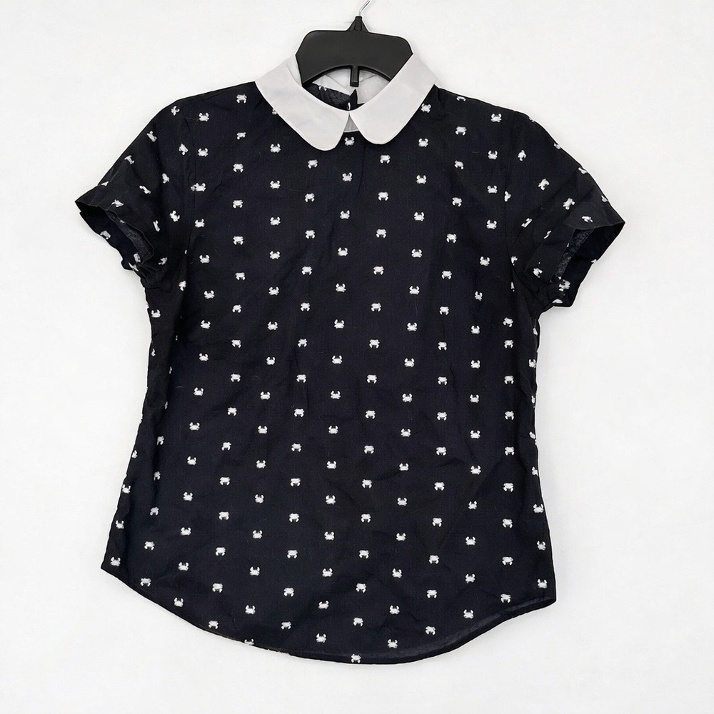 Brooks Brothers Navy Blue Top Nautical Whimsical Short Slvs White Crabs Size 6
